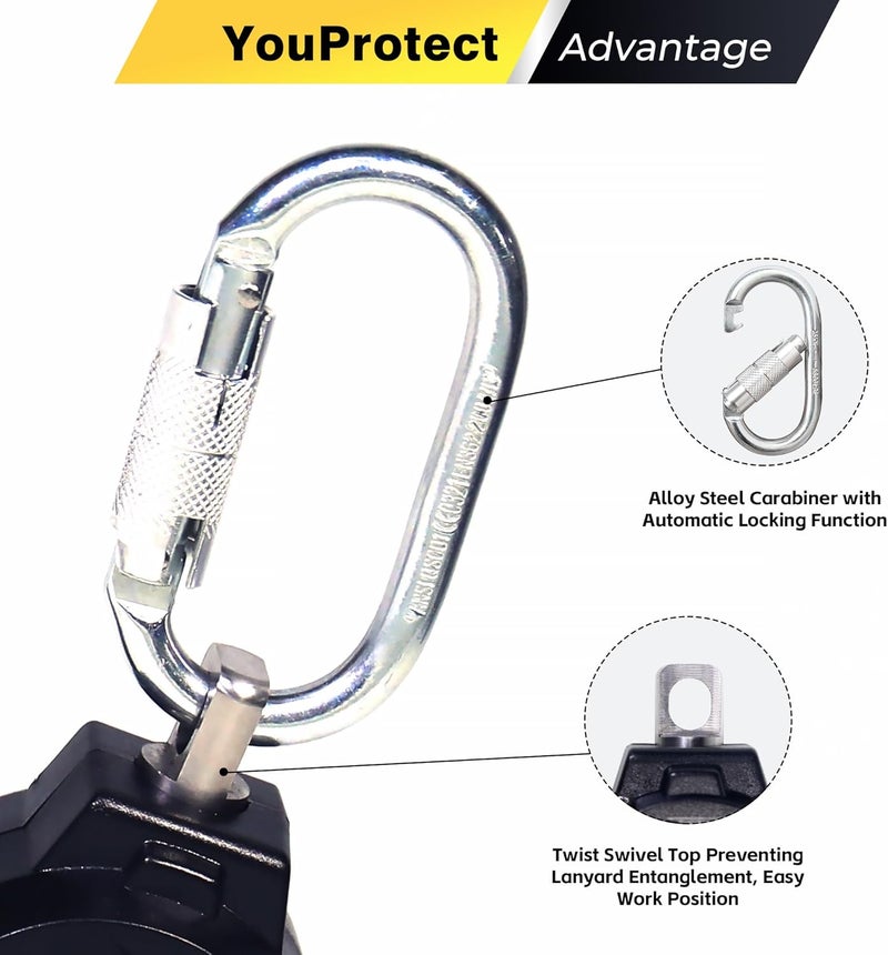 uProtect 6FT Self Retracting Lifeline Fall Protection Retractable Lanyard, Fall Arrest Safety Yoyo for Construction Industrial - OSHA/ANSI Compliant (Large Hook) - Image 5